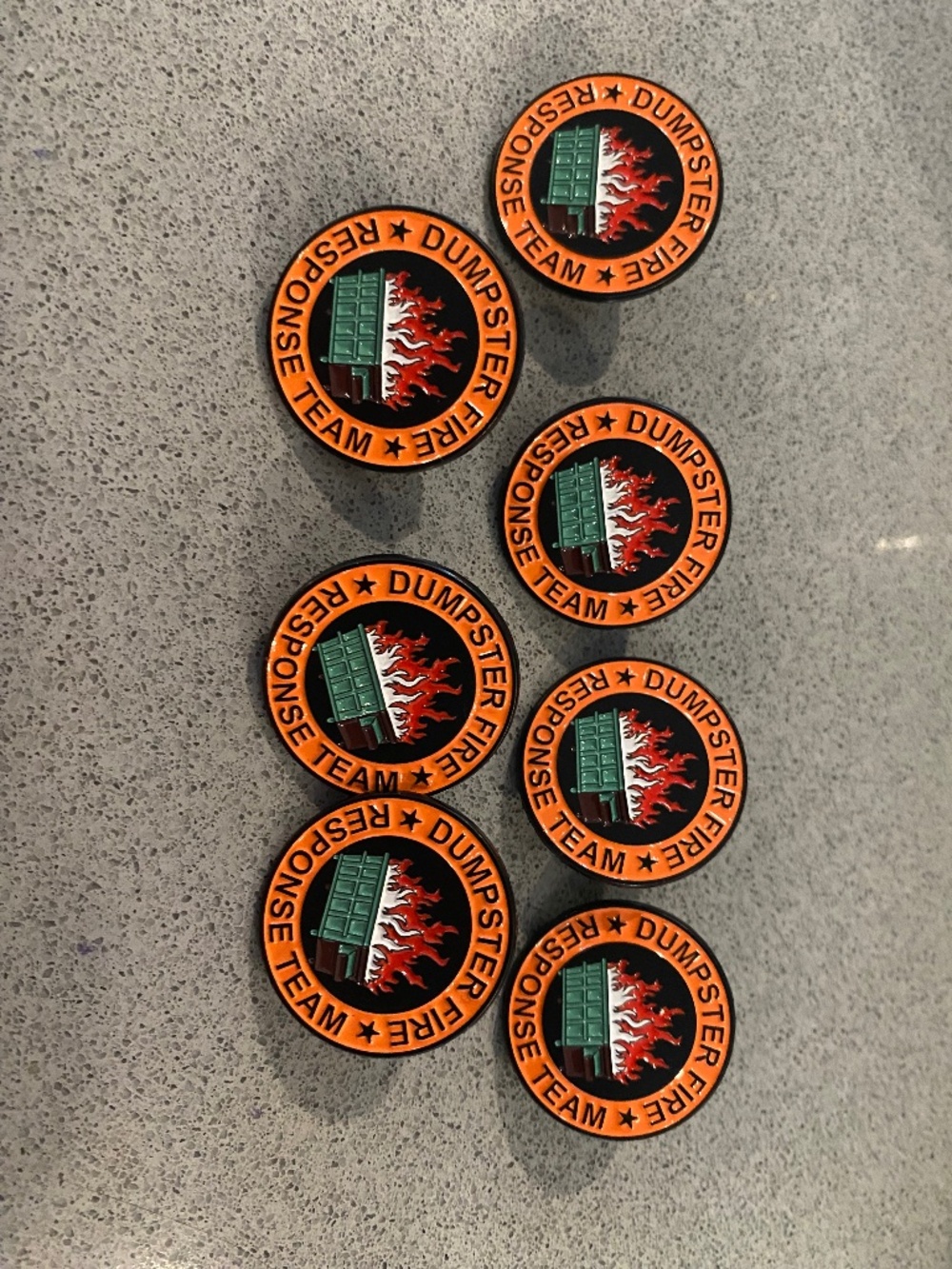 Set of 7 dumpster fire response team enamel pin brooch